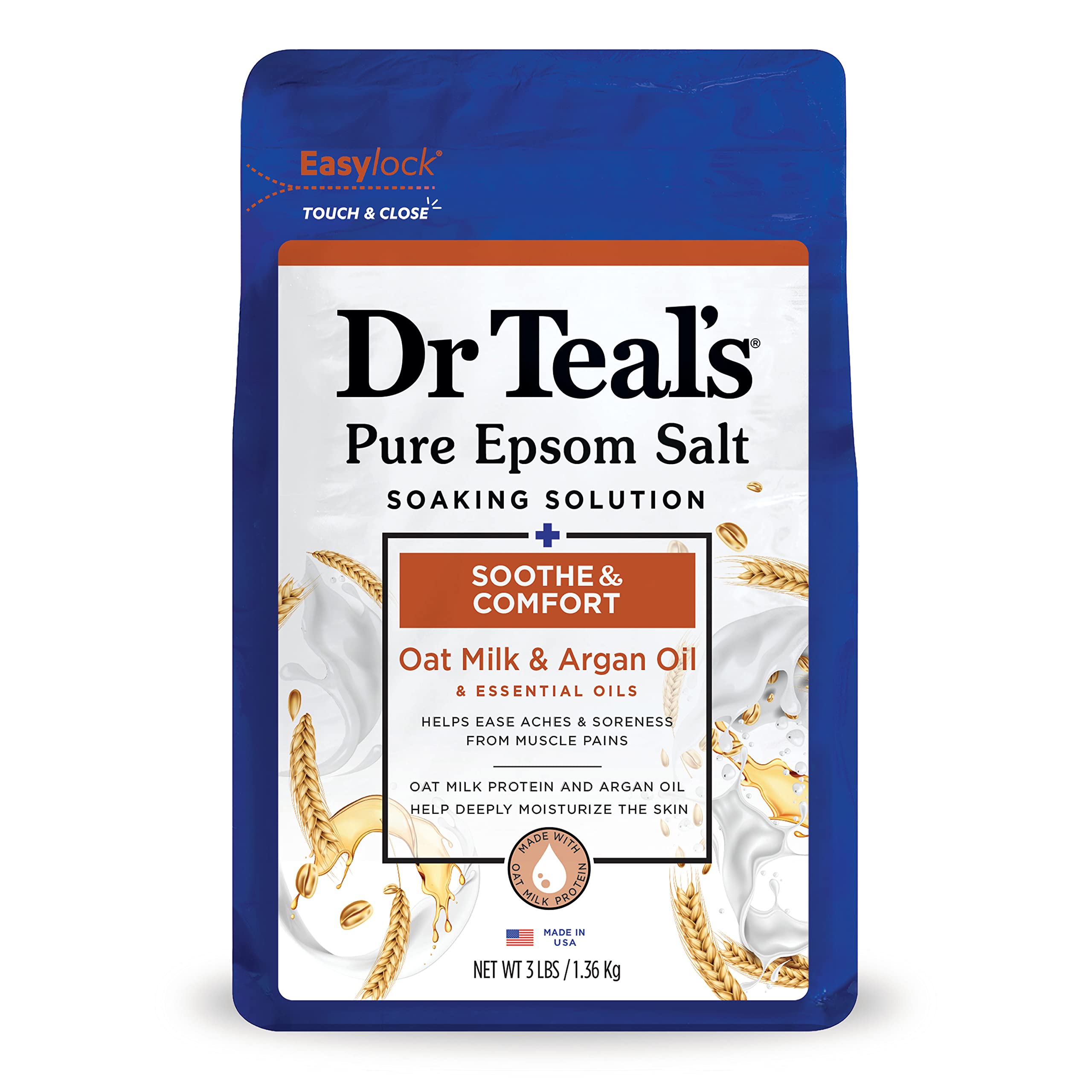 Dr Teal's Pure Epsom Salt, Soothe & Comfort with Oat Milk & Argan Oil, 3lbs